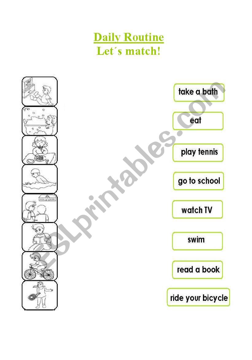 Daily routines! Lets match! worksheet
