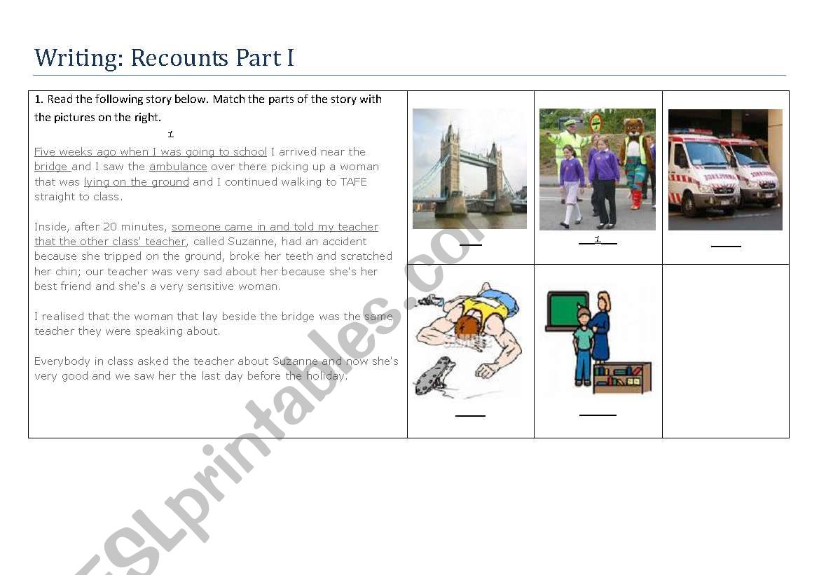 Writing Recounts Part I worksheet