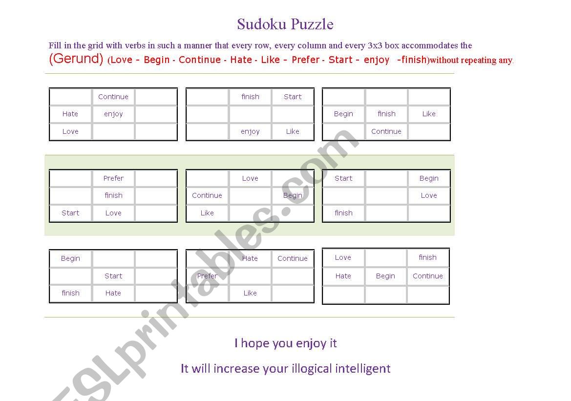  Gerund-(game)Sudoku Puzzle worksheet