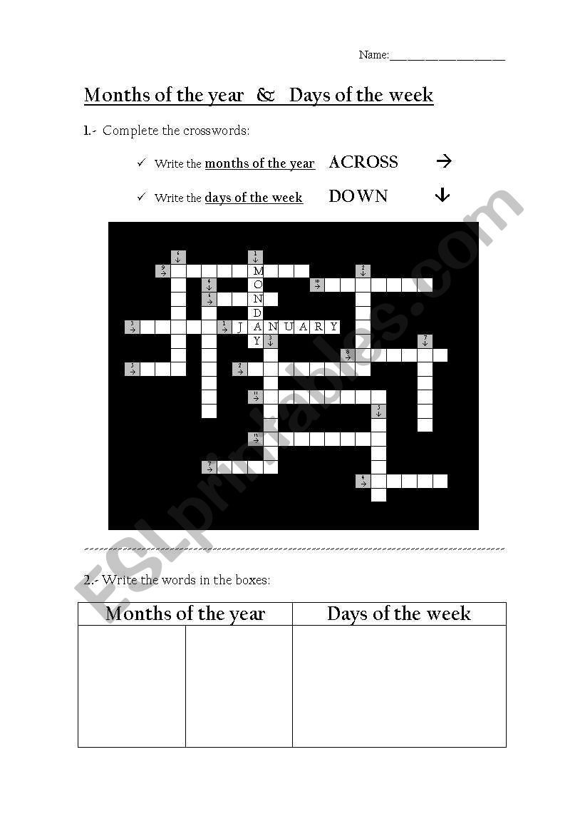 CROSSWORDS - days of the week and months