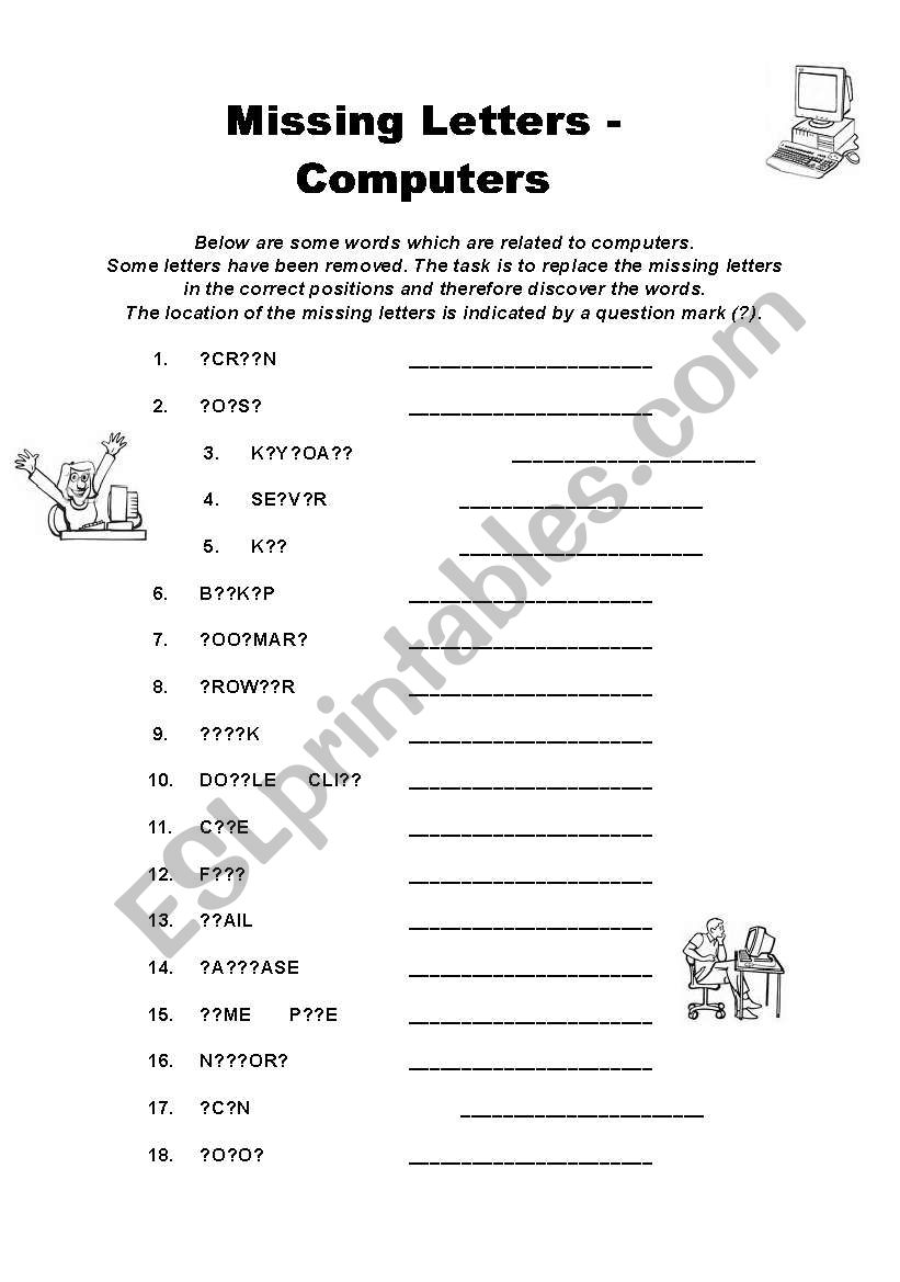 Missing Letters - Computers worksheet