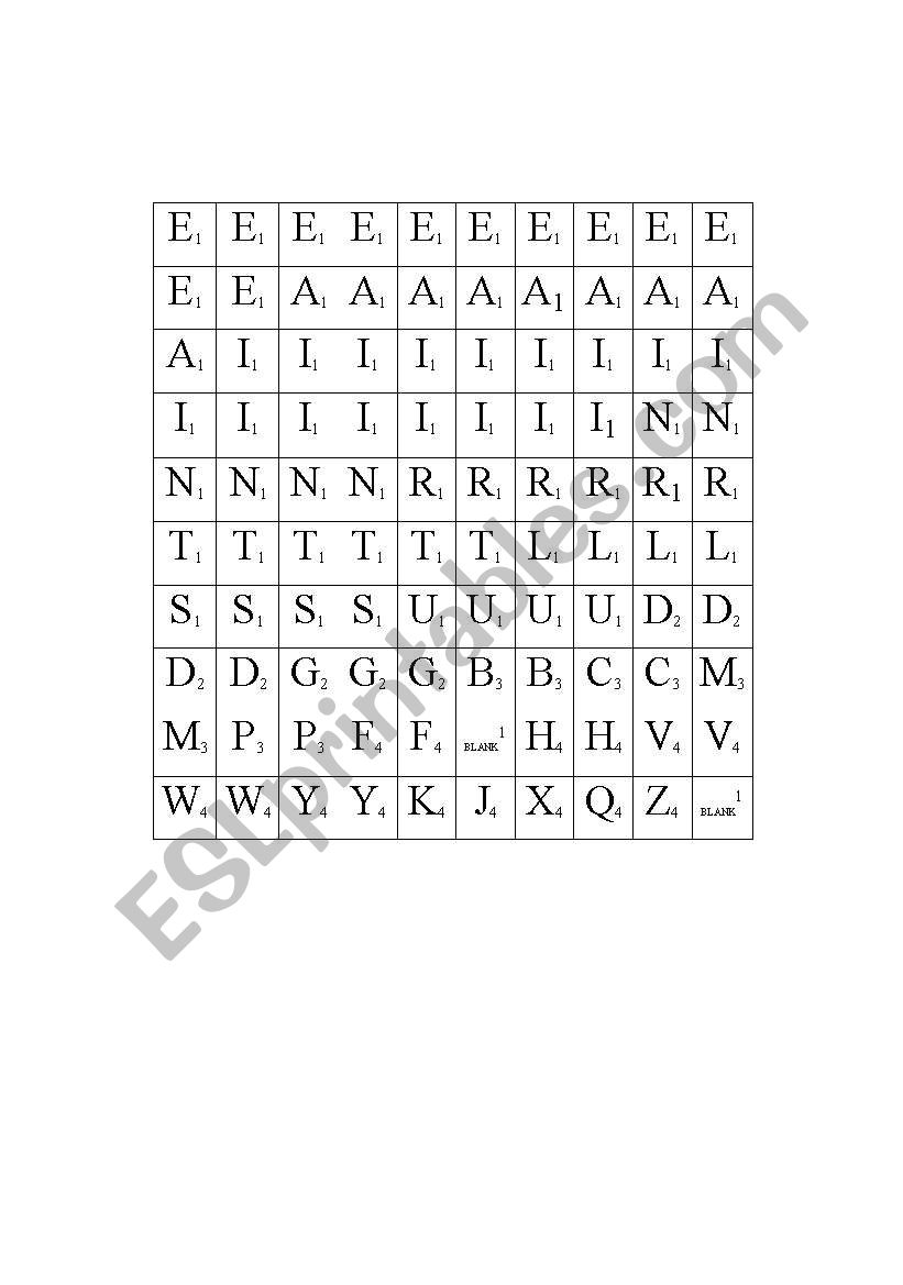 Printable Scrabble Tiles - ESL worksheet by mookie