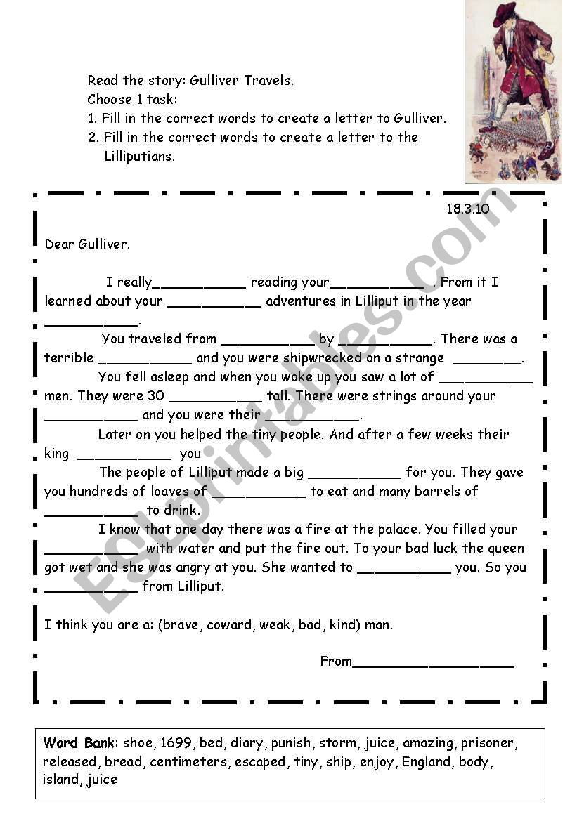 Gulliver Travels worksheet