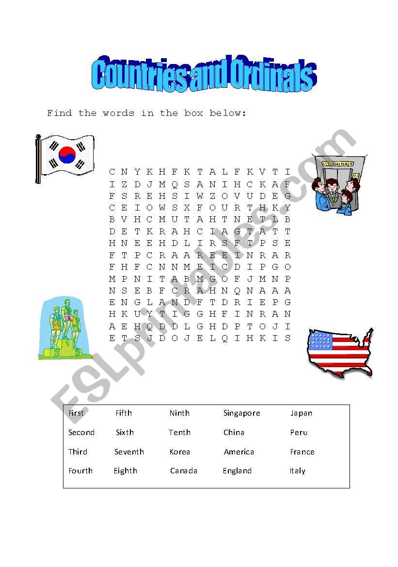 Countries and ordinals worksheet