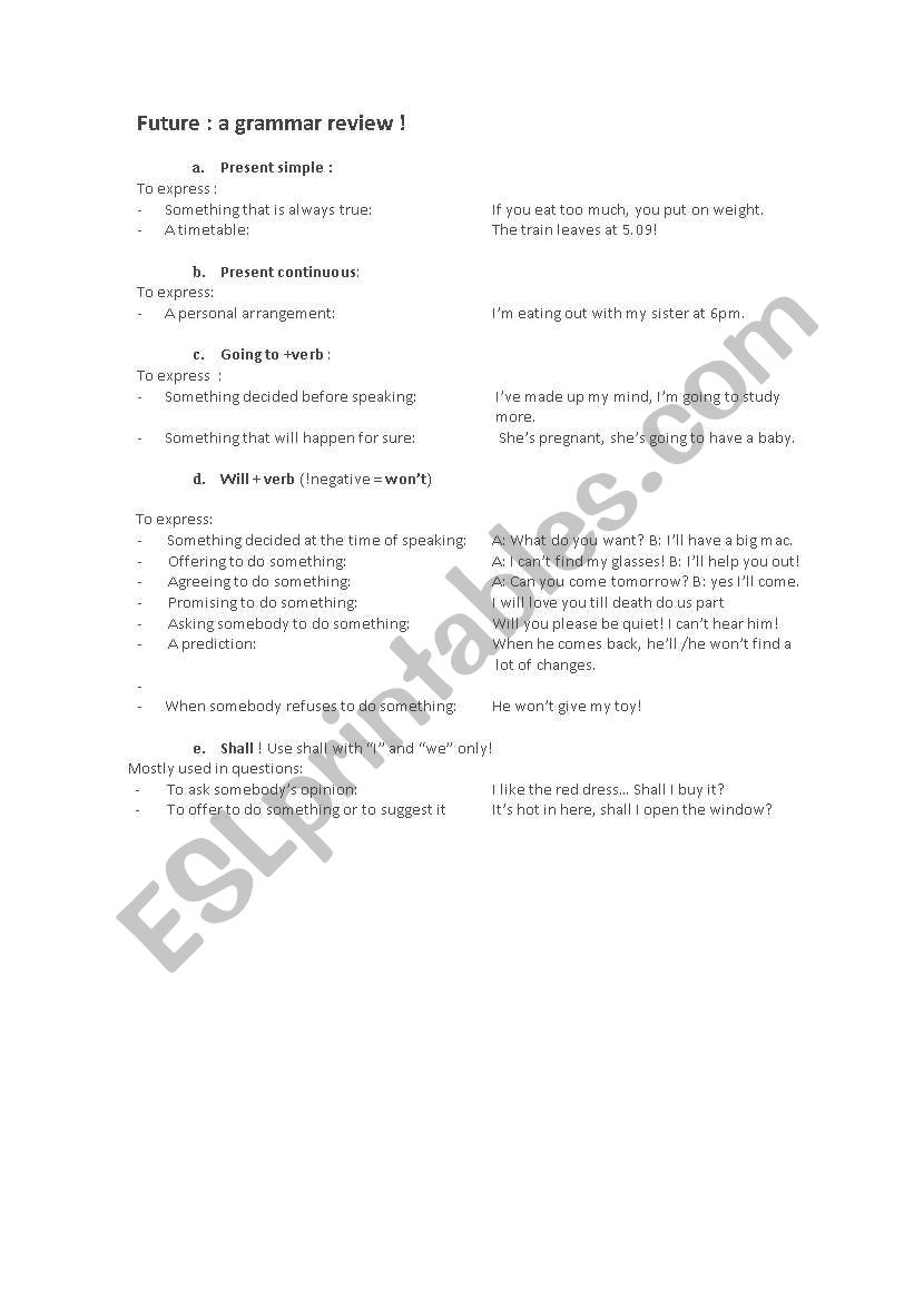 Grammar: future and exercises worksheet