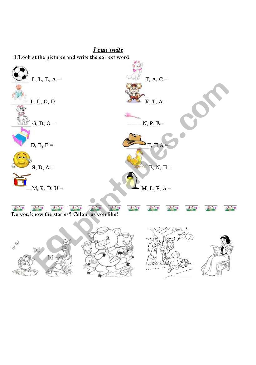 easy words beginning writing worksheet