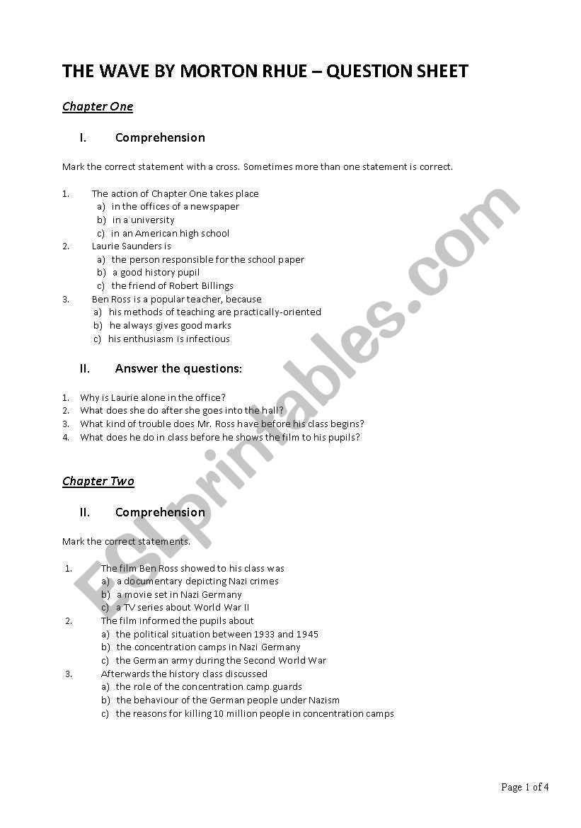 Morton Rhue The Wave worksheet