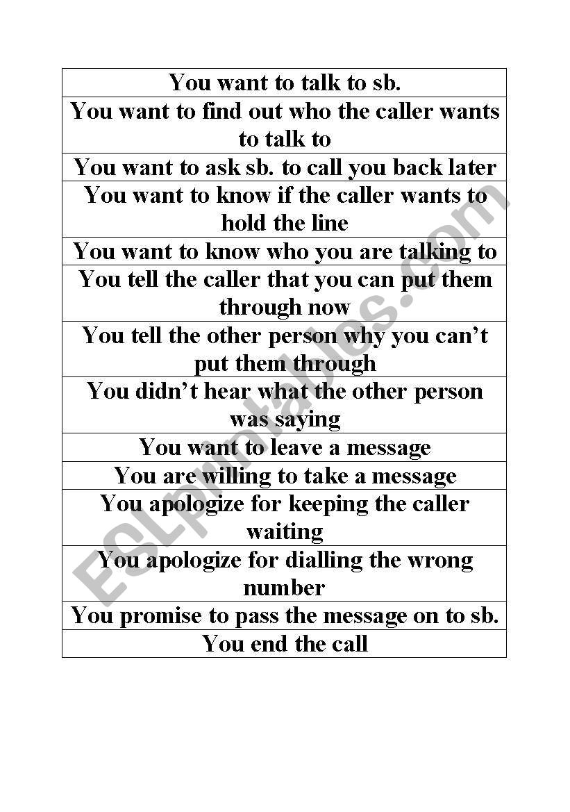 telephoning phrases worksheet