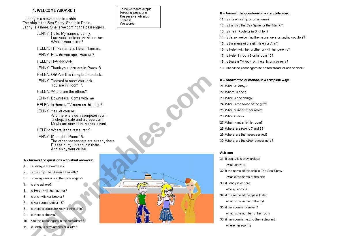 Welcome aboard worksheet
