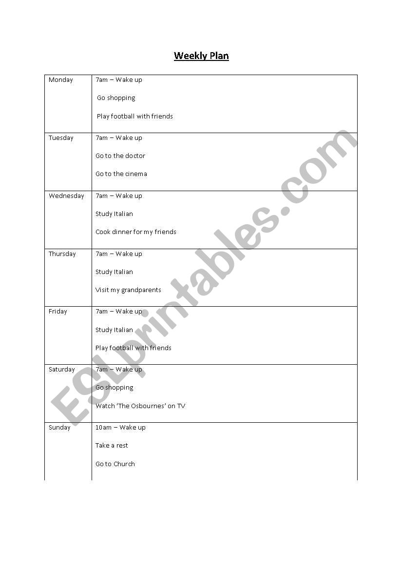 Weekly PLan worksheet