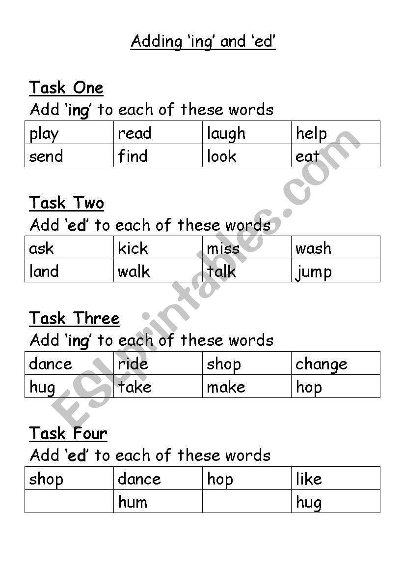 Adding-ed/-ing worksheet