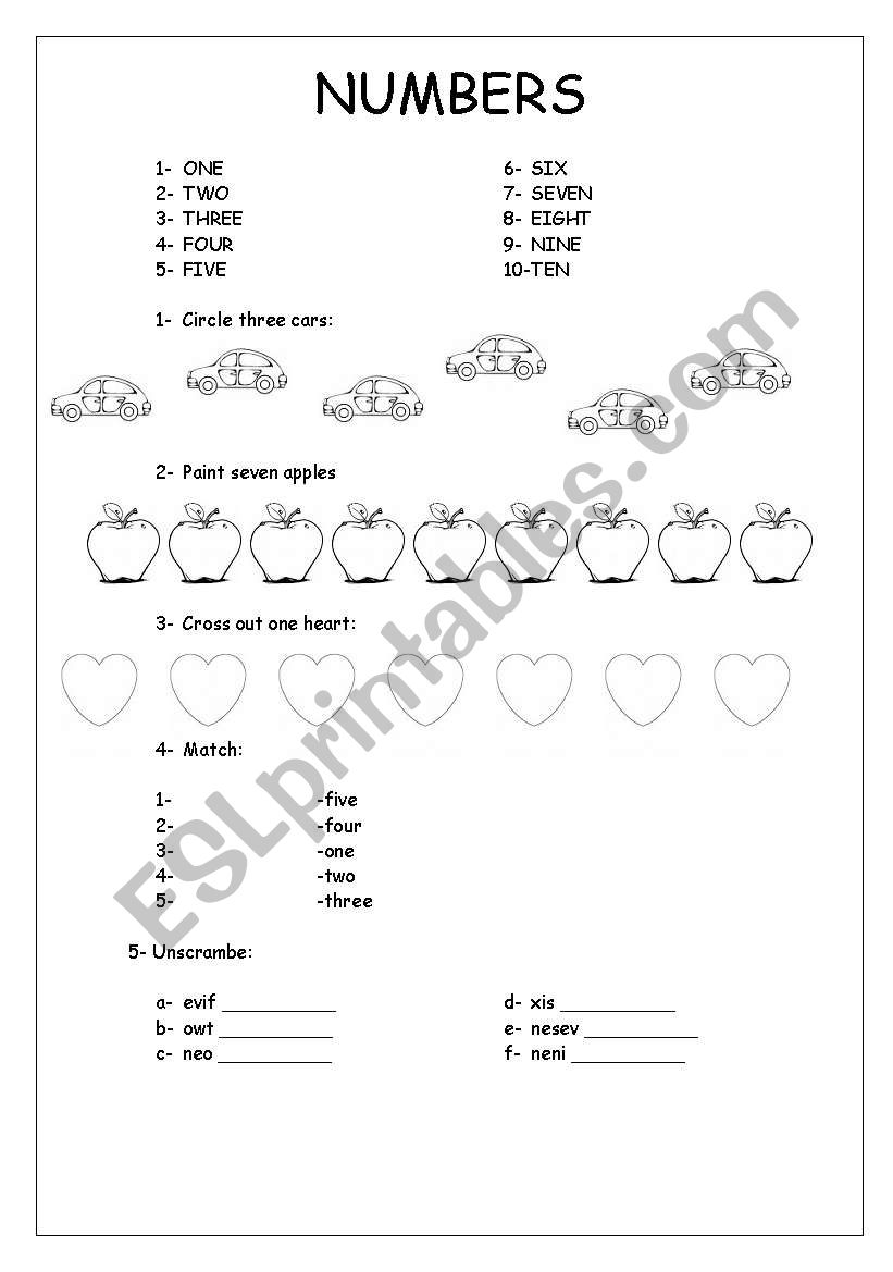 Numbers  worksheet