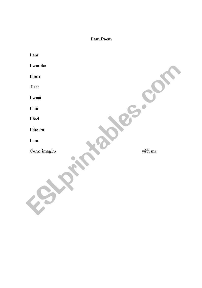 I am Poem worksheet