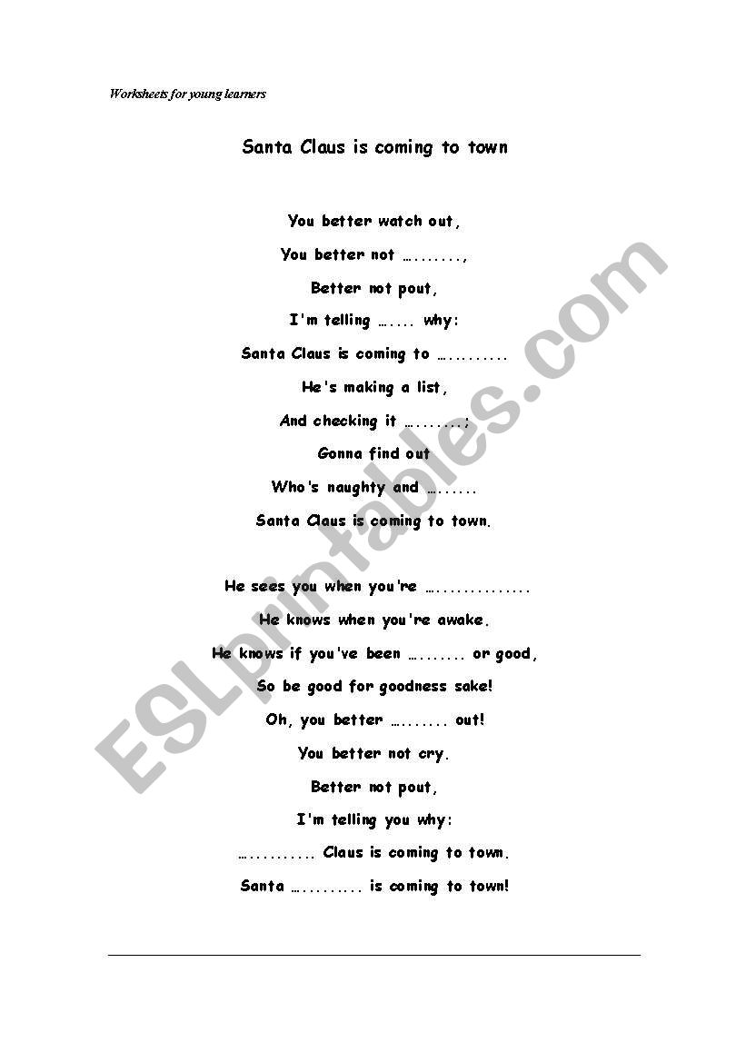 Christmas carols worksheet