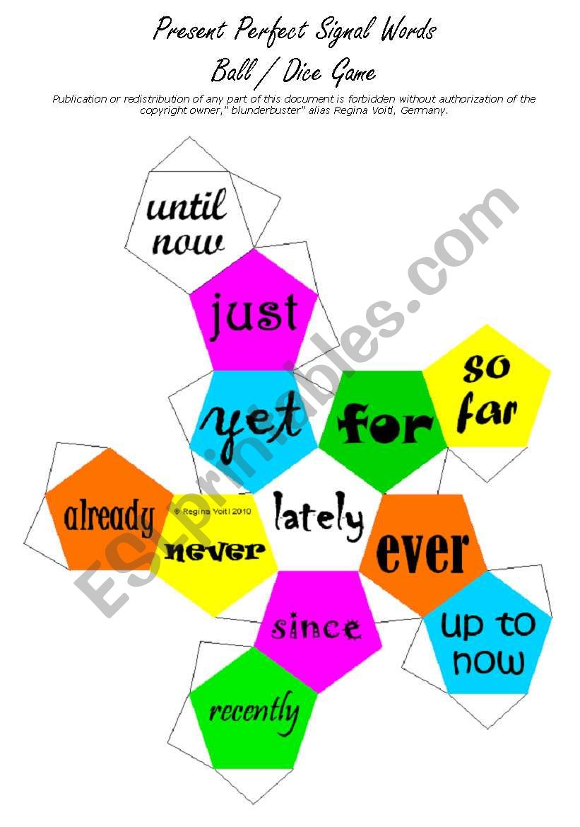 Present Perfect Signal Words Ball / Dice Game (by blunderbuster)