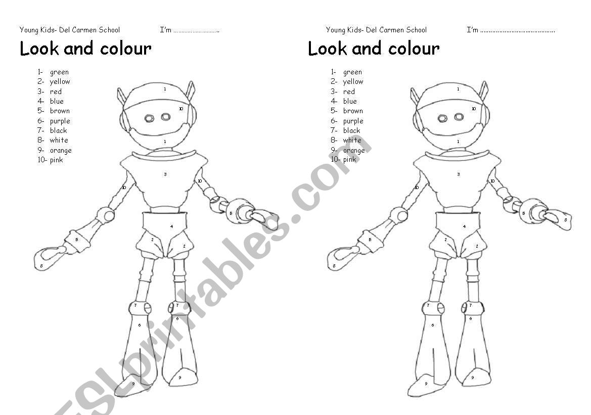 Colour the robot worksheet