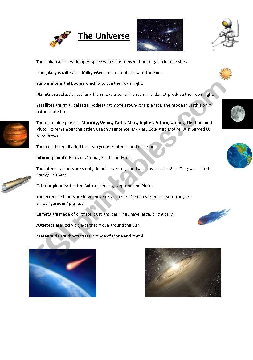 The Universe worksheet