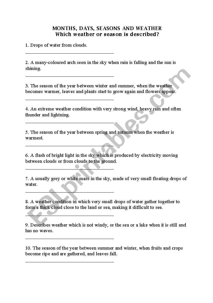English test - Weather and seasons