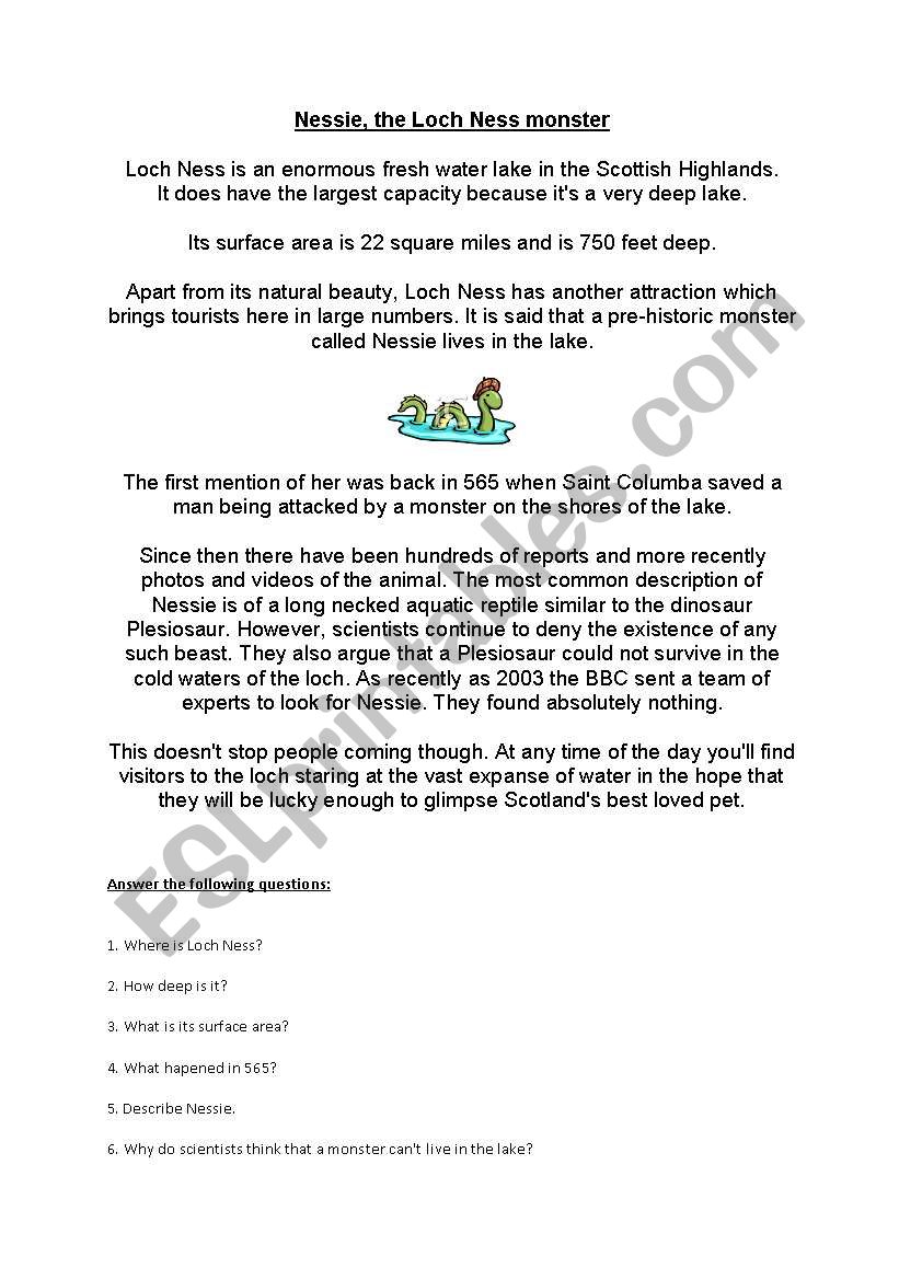 Nessie, the Loch Ness Monster worksheet