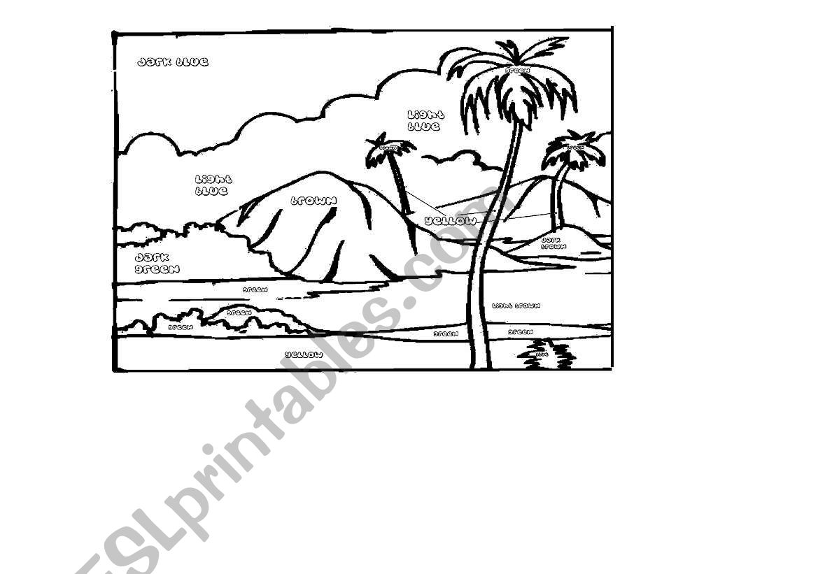 Colouring landscape worksheet