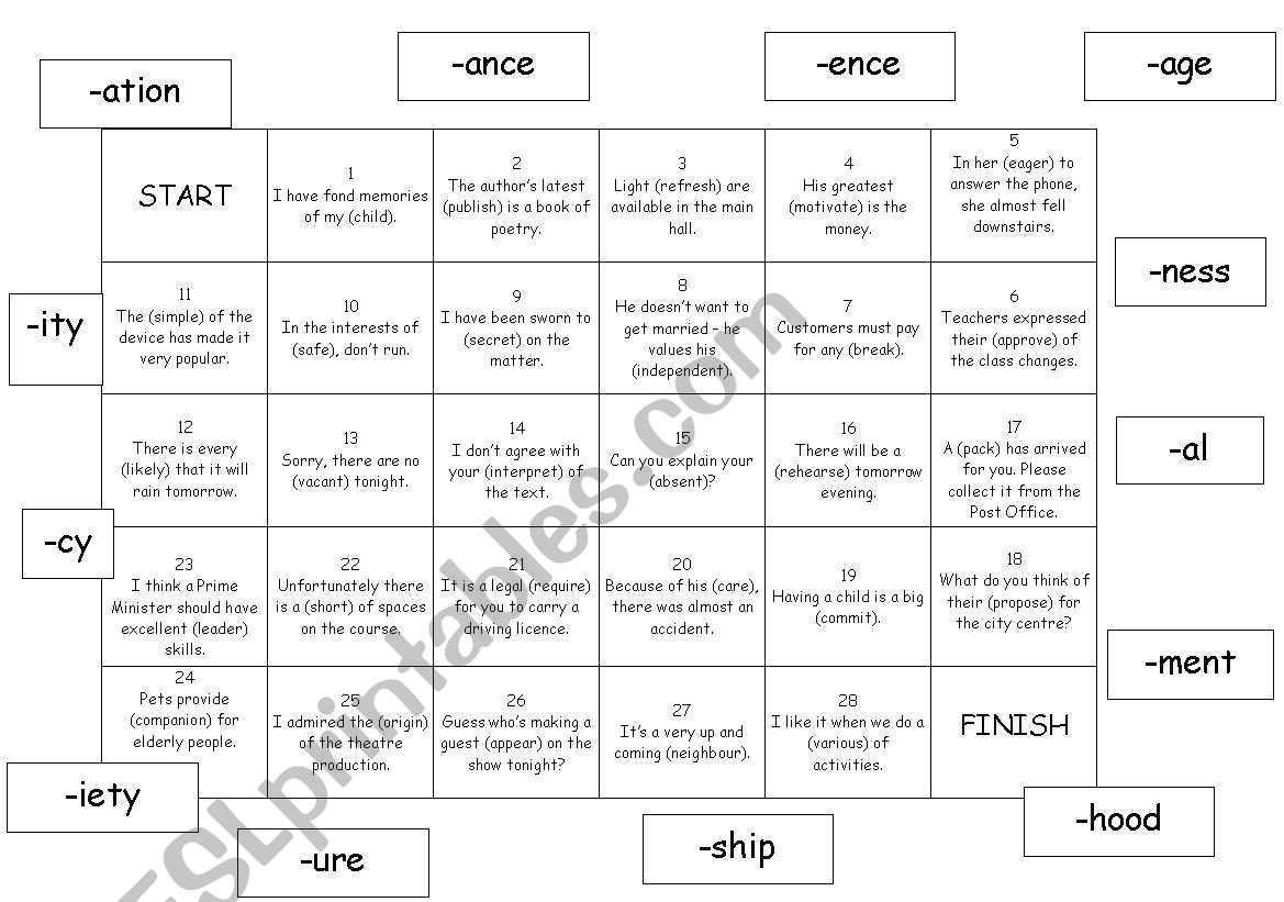 Word formation Board Game worksheet