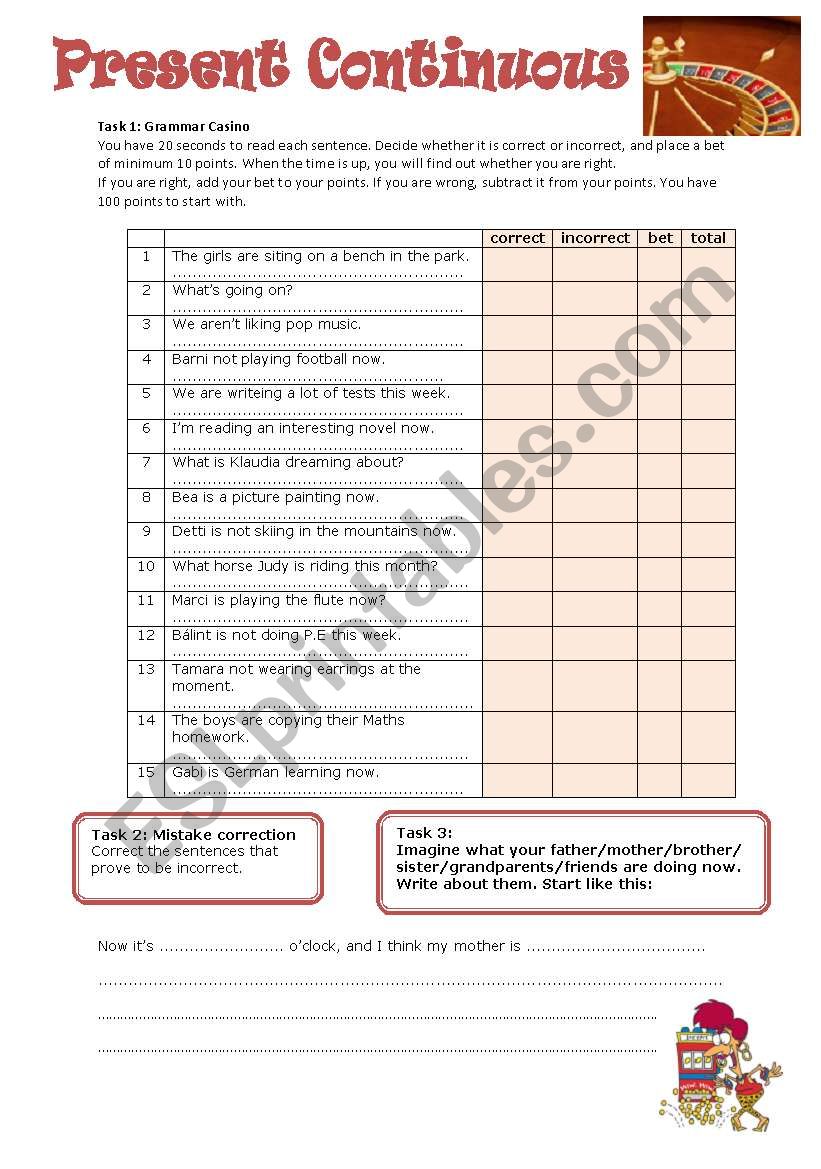 Grammar Casino: Present Continuous and Present Simple