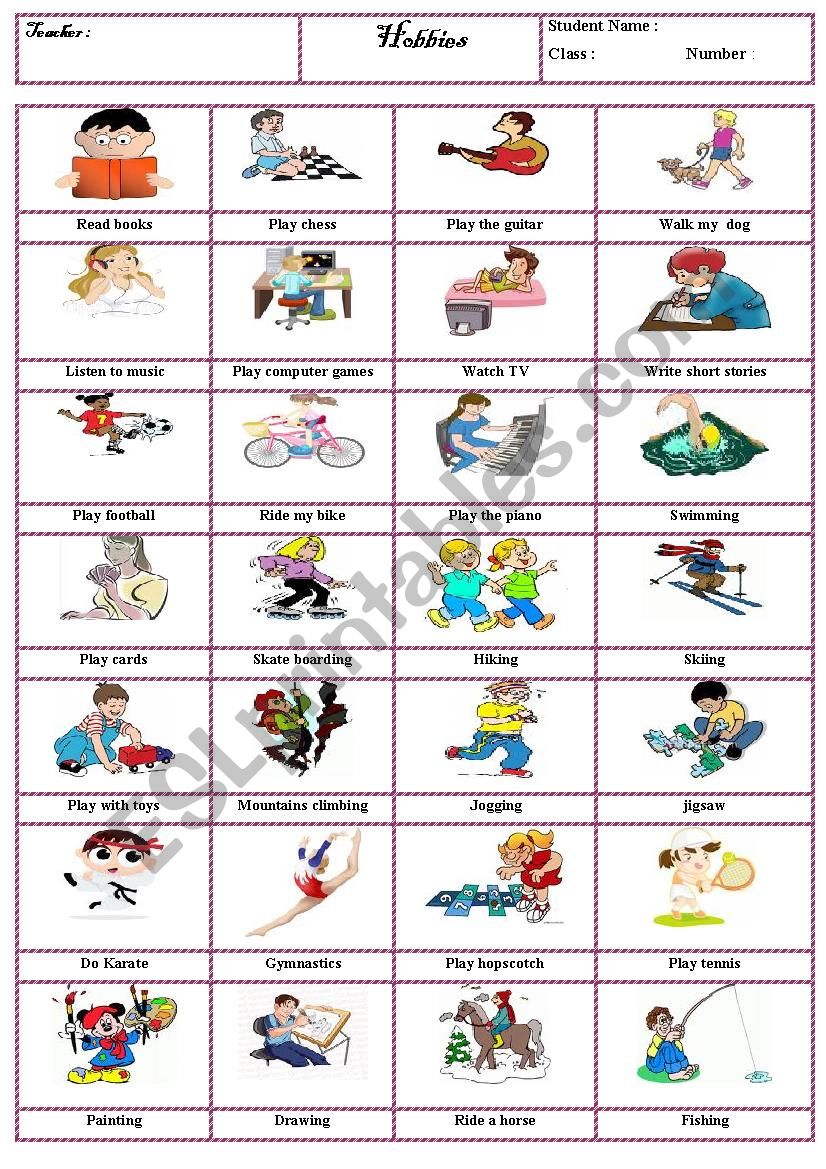 Hobbies worksheet