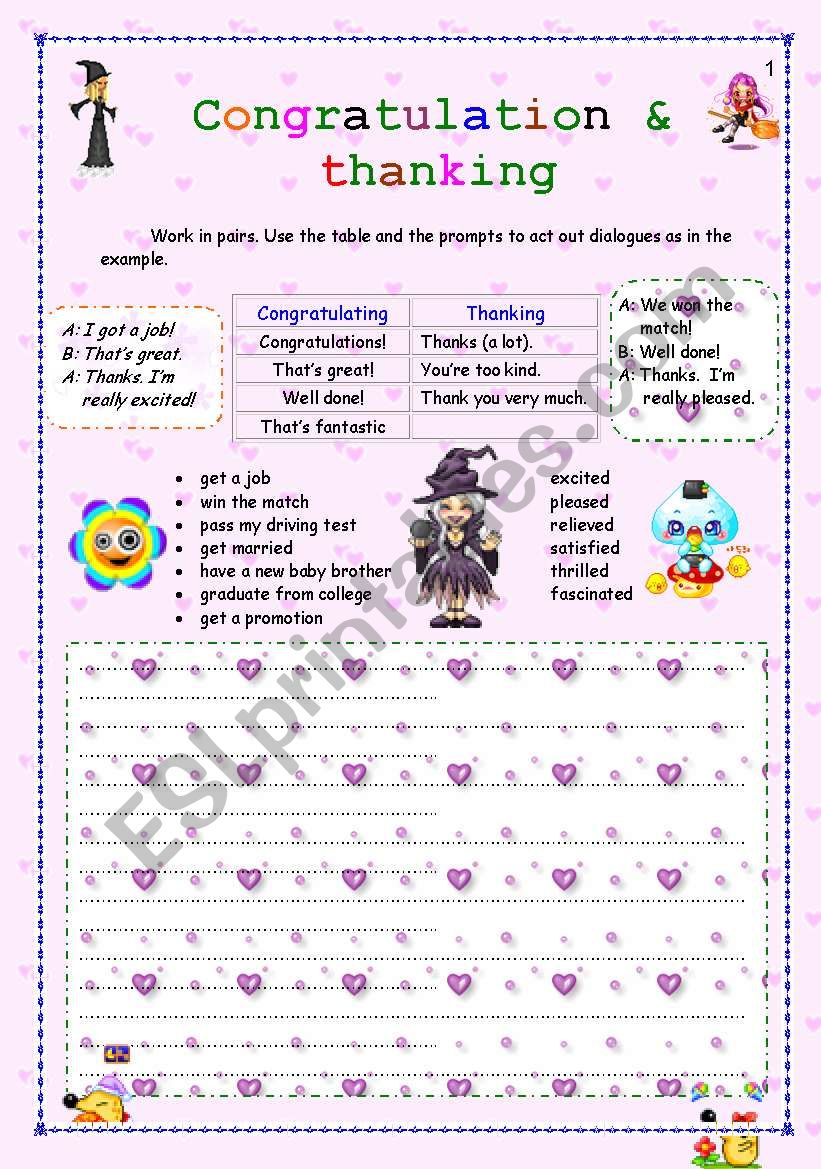 Congratulation & thanking worksheet