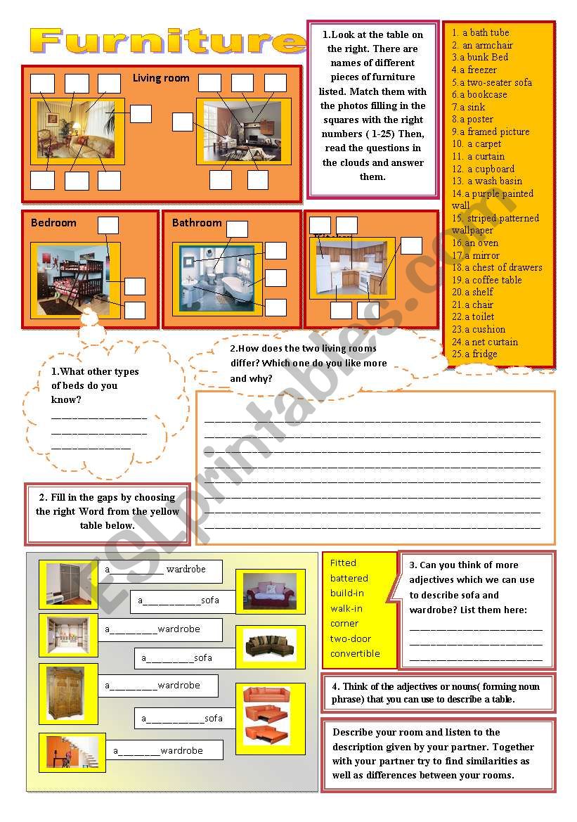 Furniture worksheet