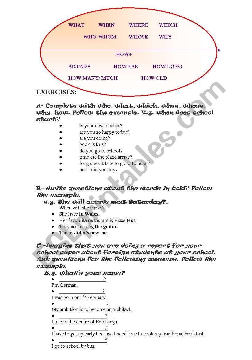 Wh question words worksheet