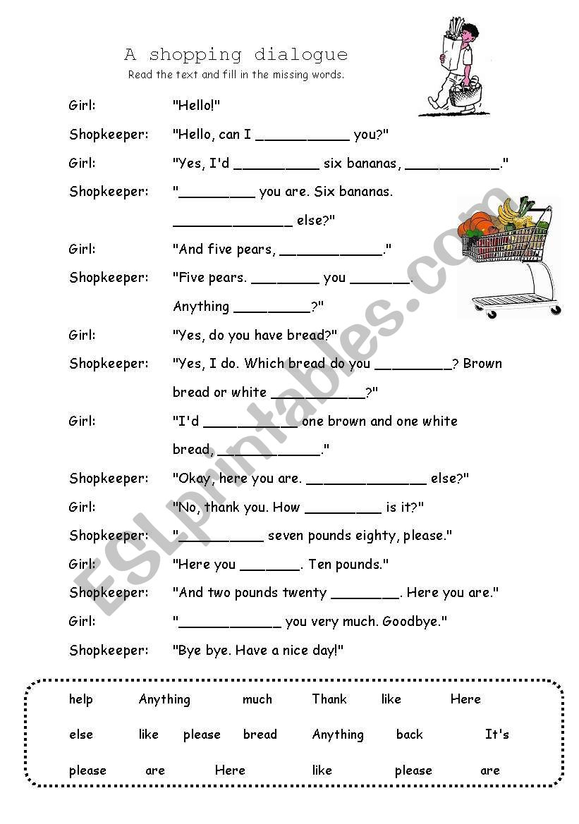 A shopping dialogue worksheet