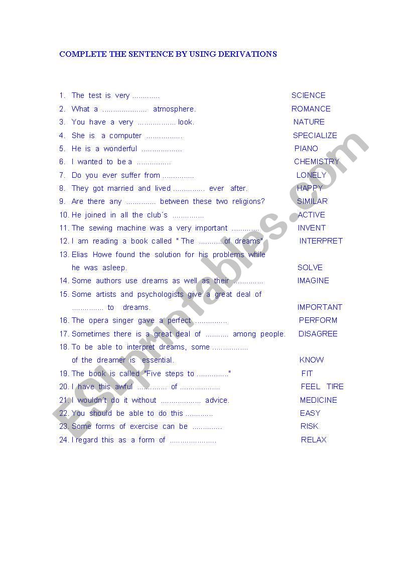 Derivation worksheet