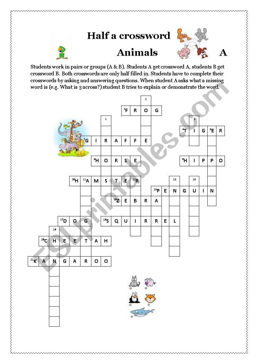 Half a crossword worksheet