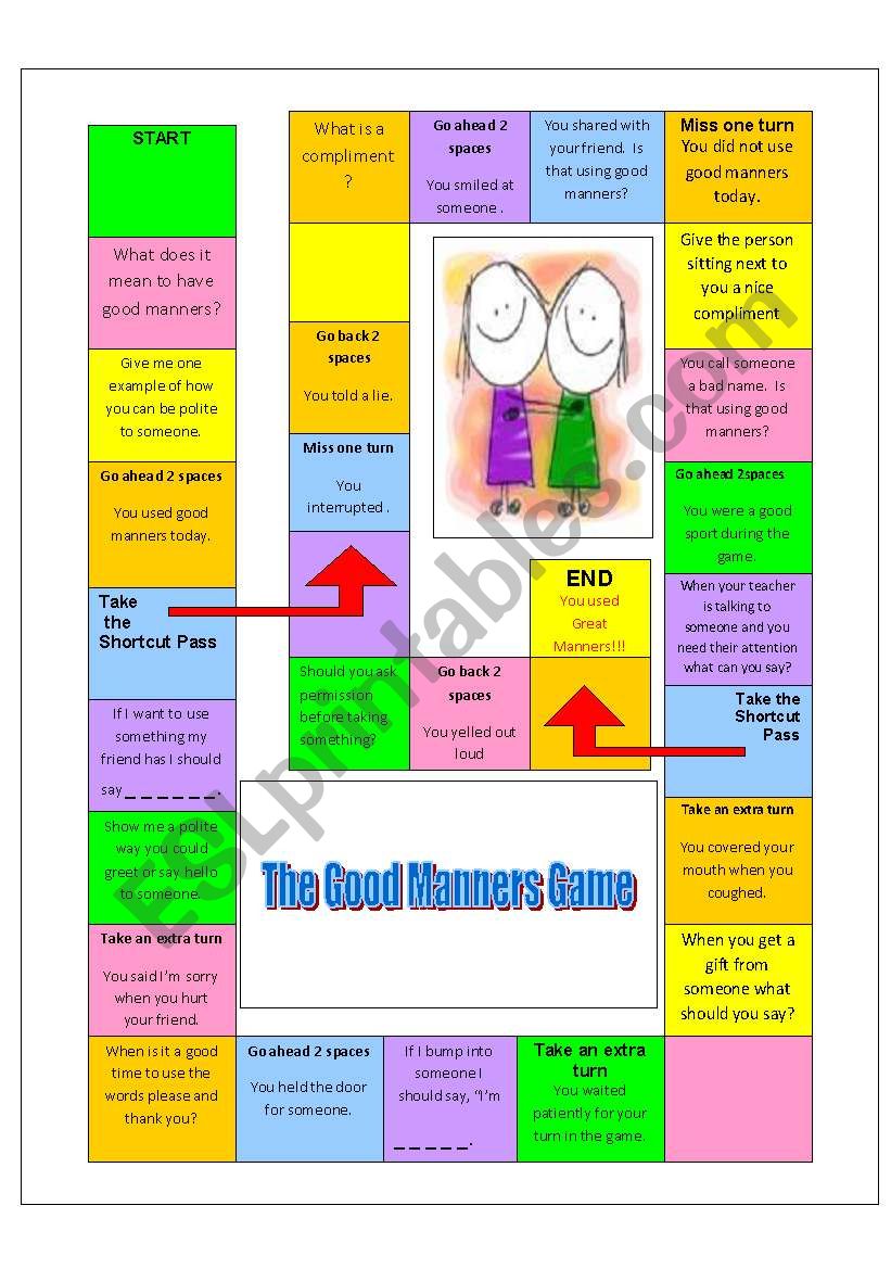 Good Manners Game worksheet