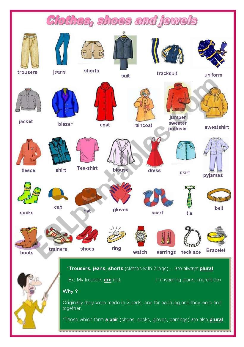 Clothes, shoes, jewels elementary (editable)
