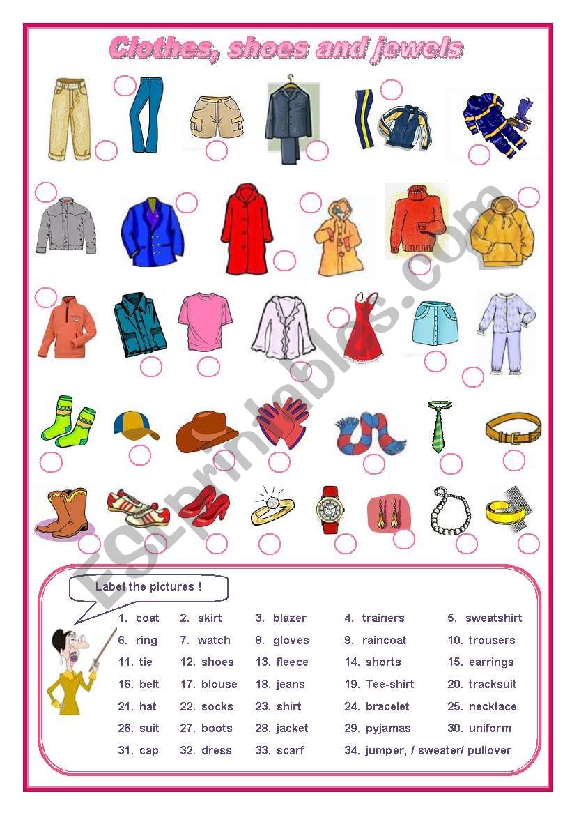 Clothes, shoes, jewels elementary (editable)