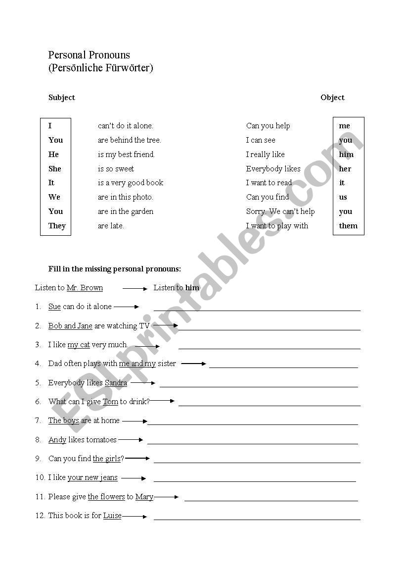 Personal Pronouns (me, you, him, her...)