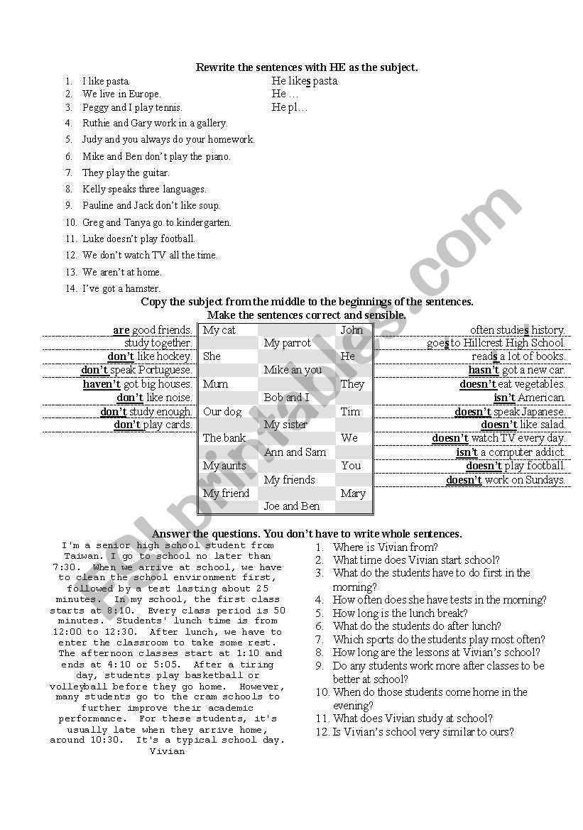 Present simple worksheet