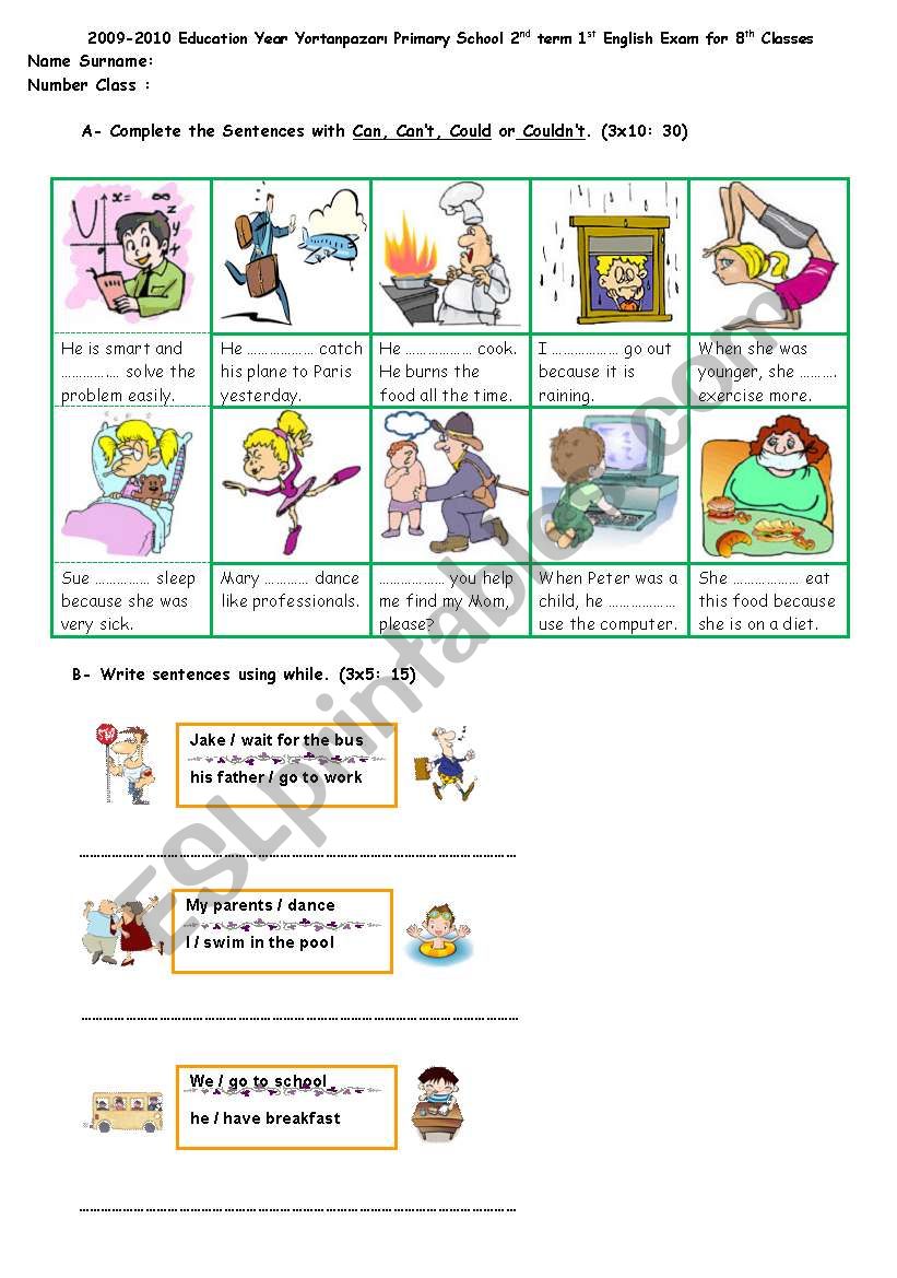 exam for 8th grade students  worksheet