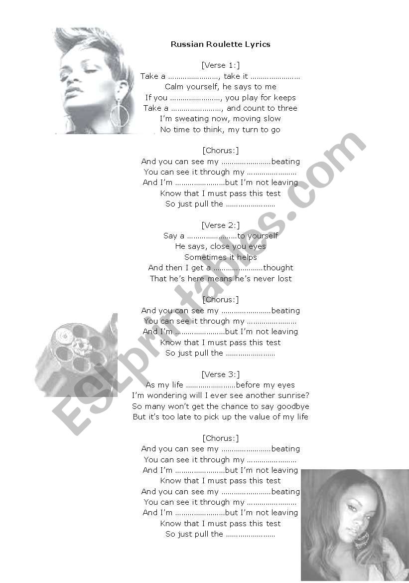 Rhianna Russian Roulette worksheet