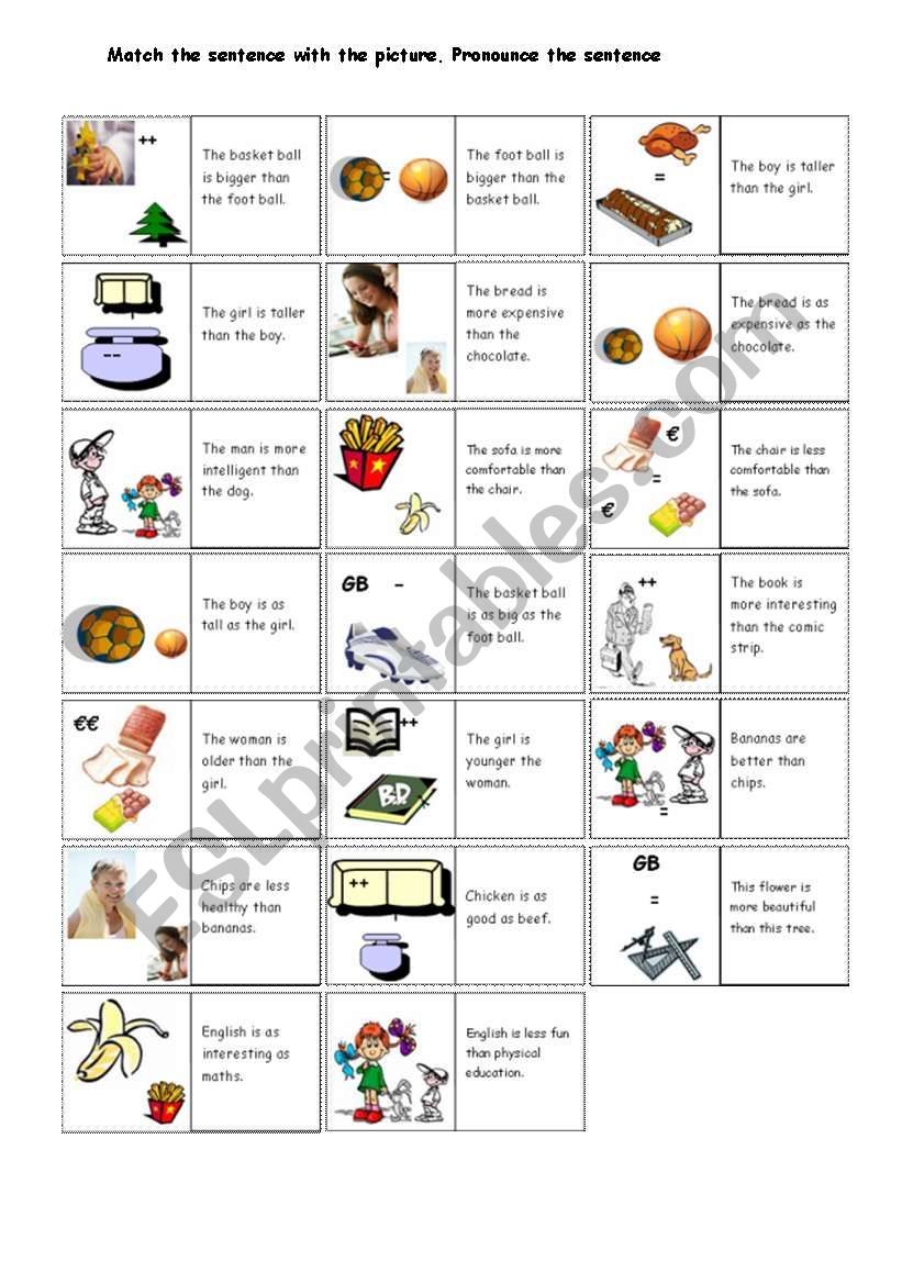 Domino game - Comparatives 1 worksheet