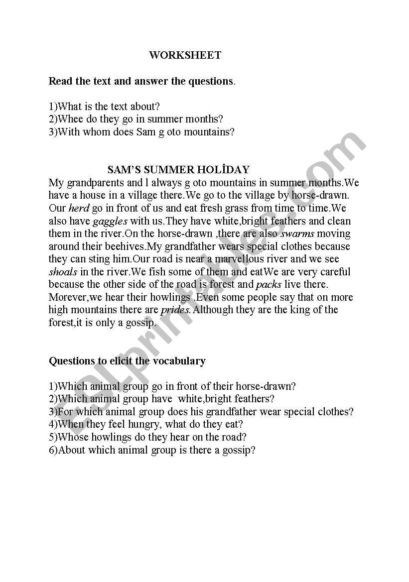 animal groups worksheet