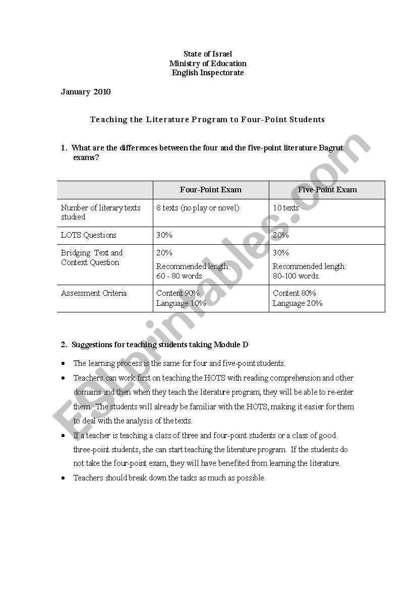 Literature worksheet