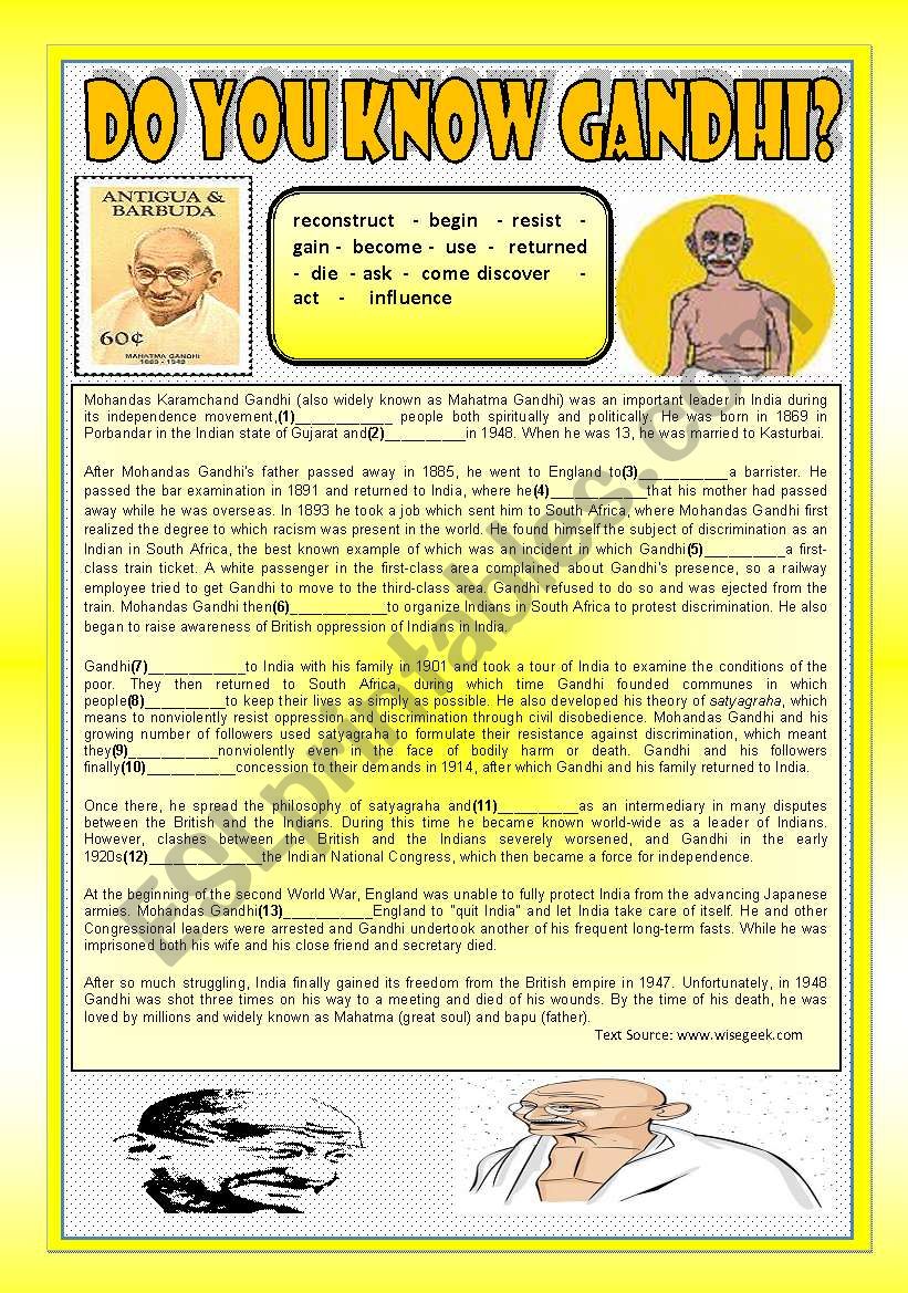 DO YOU KNOW GANDHI? (!!! with KEY !!!) (PAST TENSE READING)