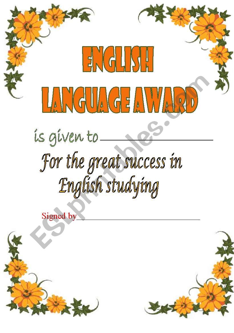 ENGLISH LANGUAGE AWARD -3- worksheet