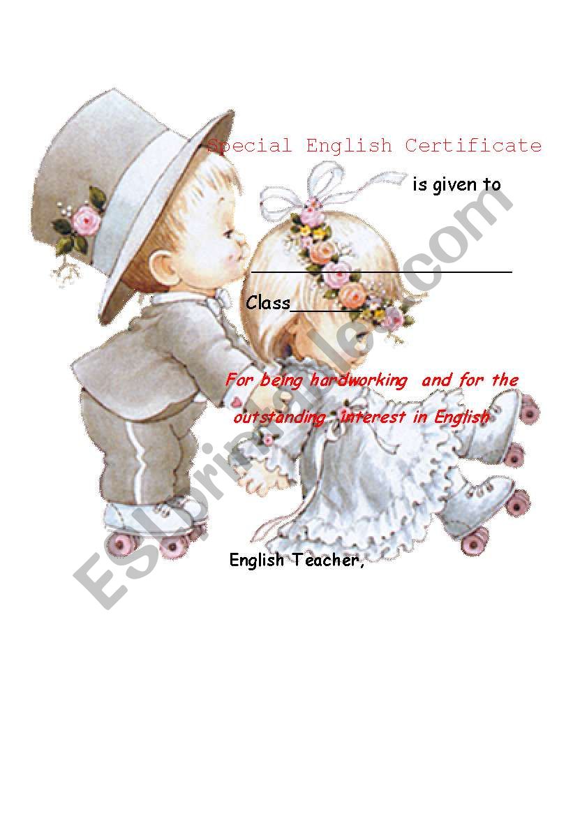 English certificate  worksheet