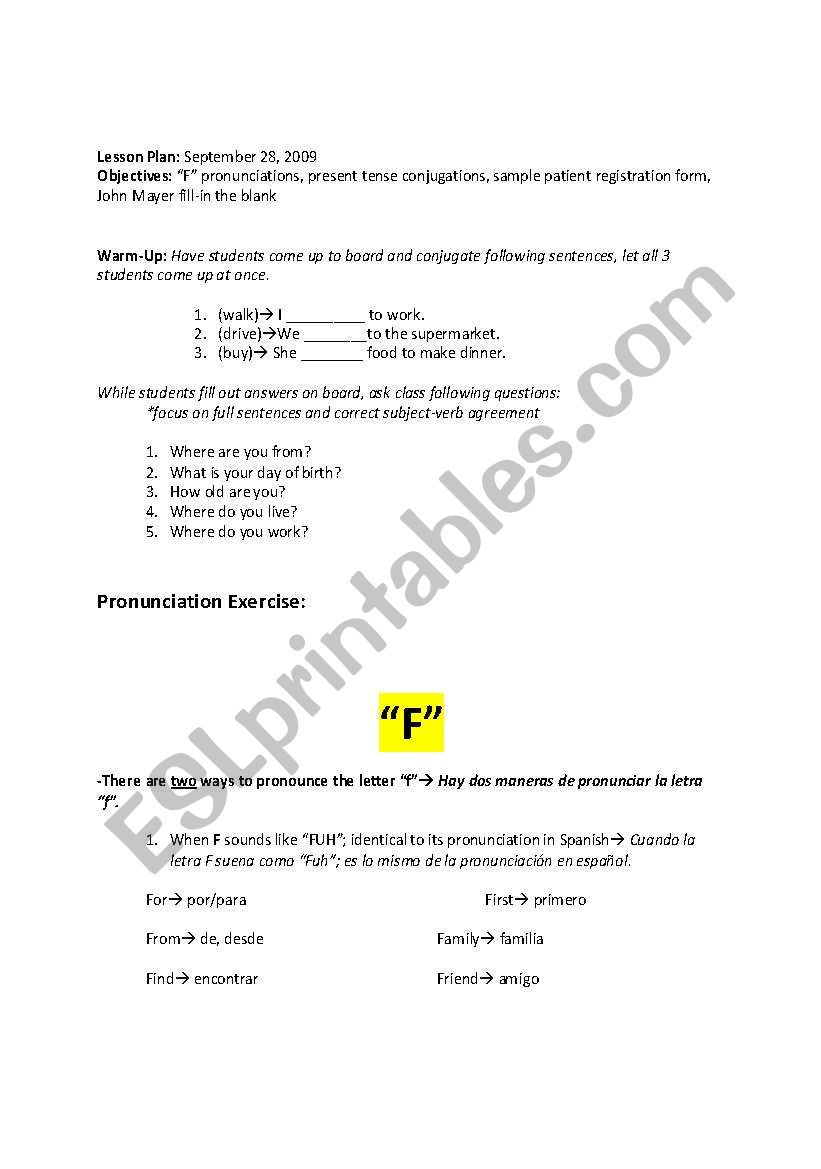 Lesson Plan 1 worksheet