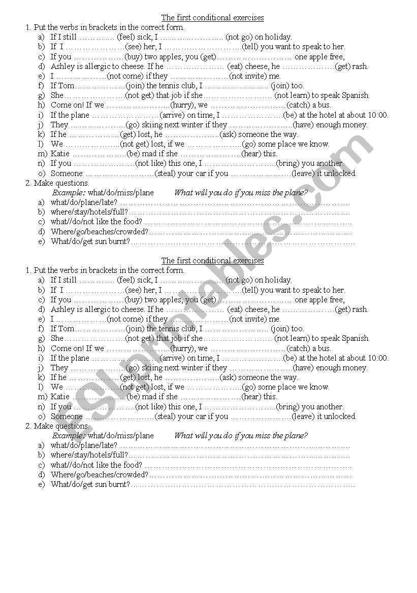 The first conditional worksheet