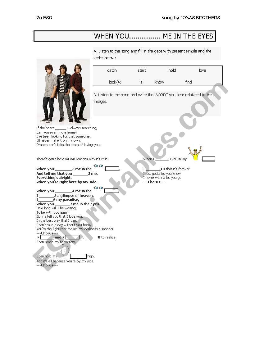 WHEN YOU LOOK ME IN THE EYES worksheet