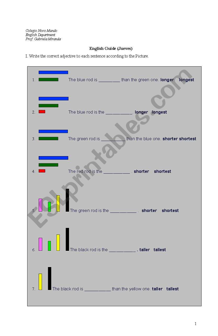 Comparatives and Superlatives worksheet